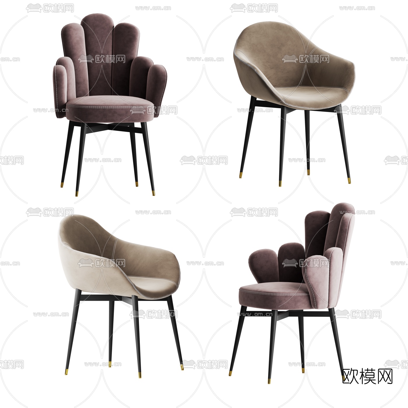 后现代绒布靠背休闲椅3d模型