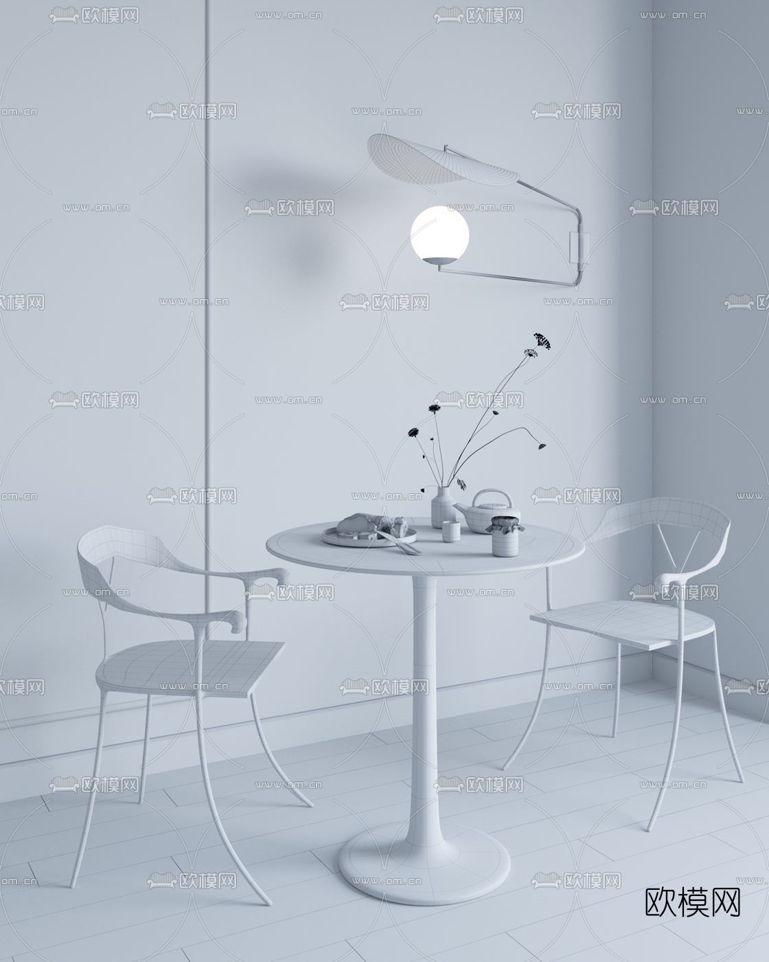 新中式圆形休闲桌椅3d模型下载（渲染图2）