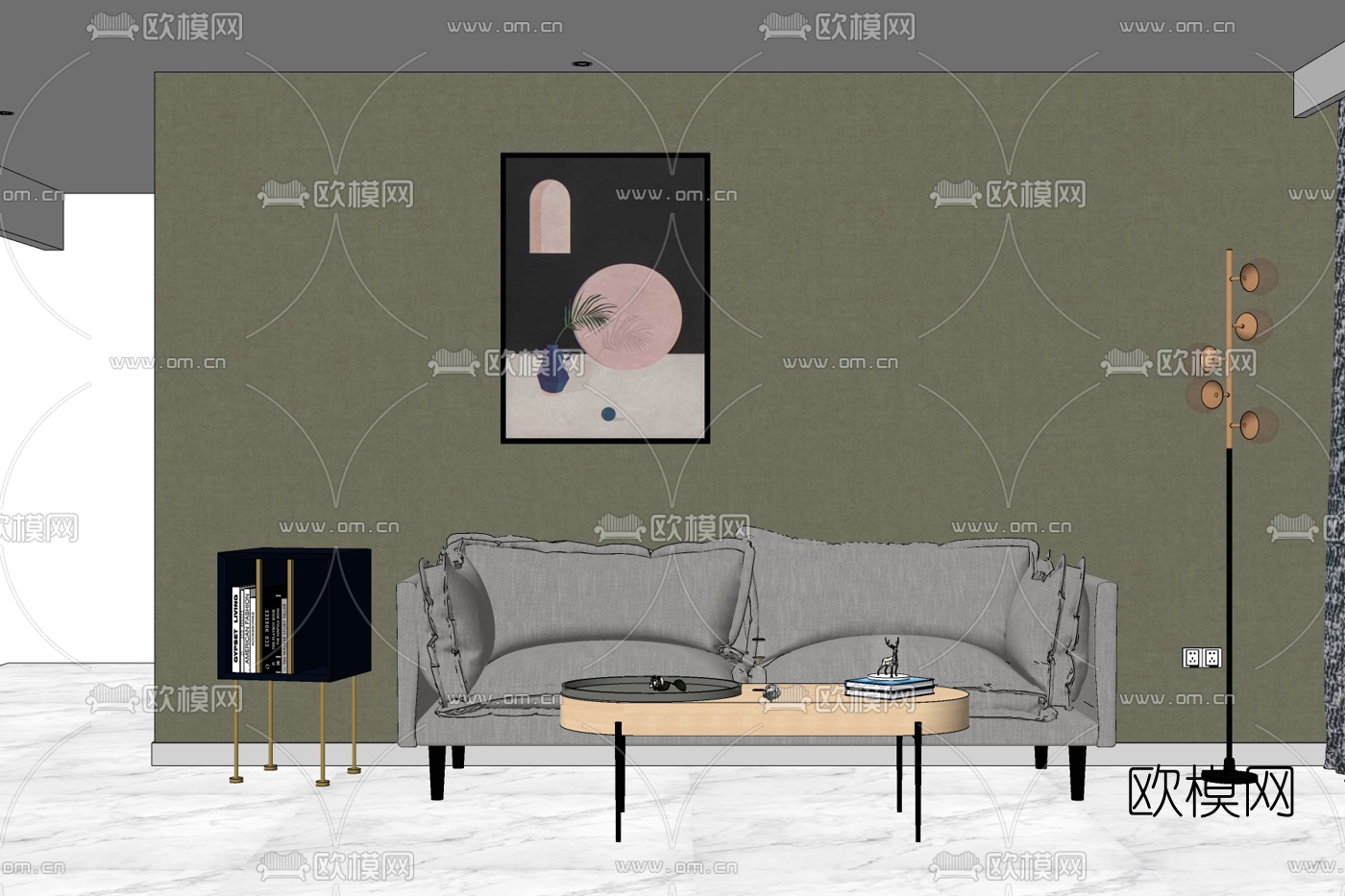 现代布艺双人沙发su模型下载