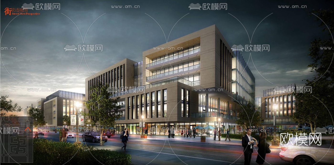 现代办公园区鸟瞰夜景su模型下载（渲染图3）