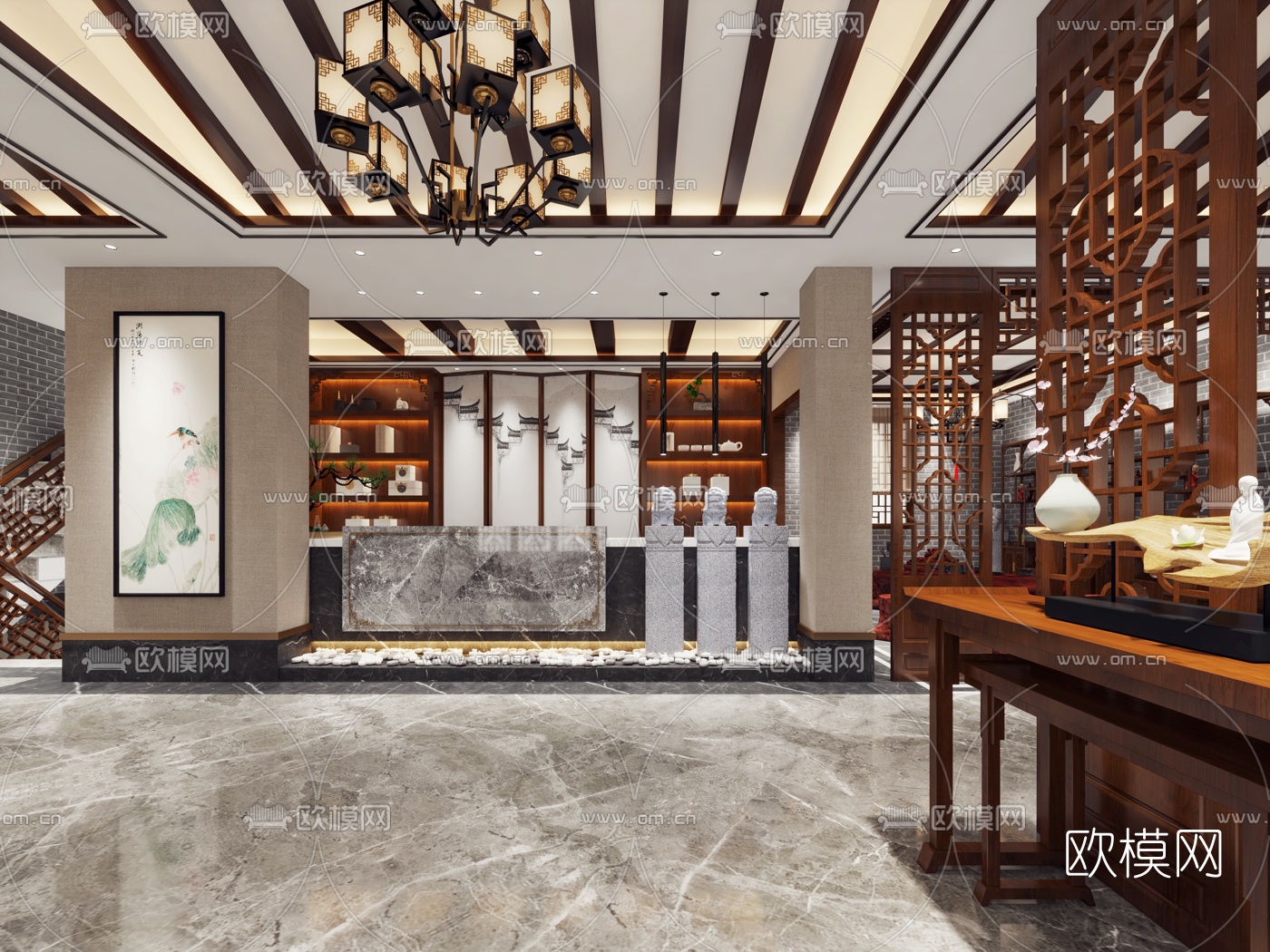 新中式茶楼免费3d模型下载（渲染图2）