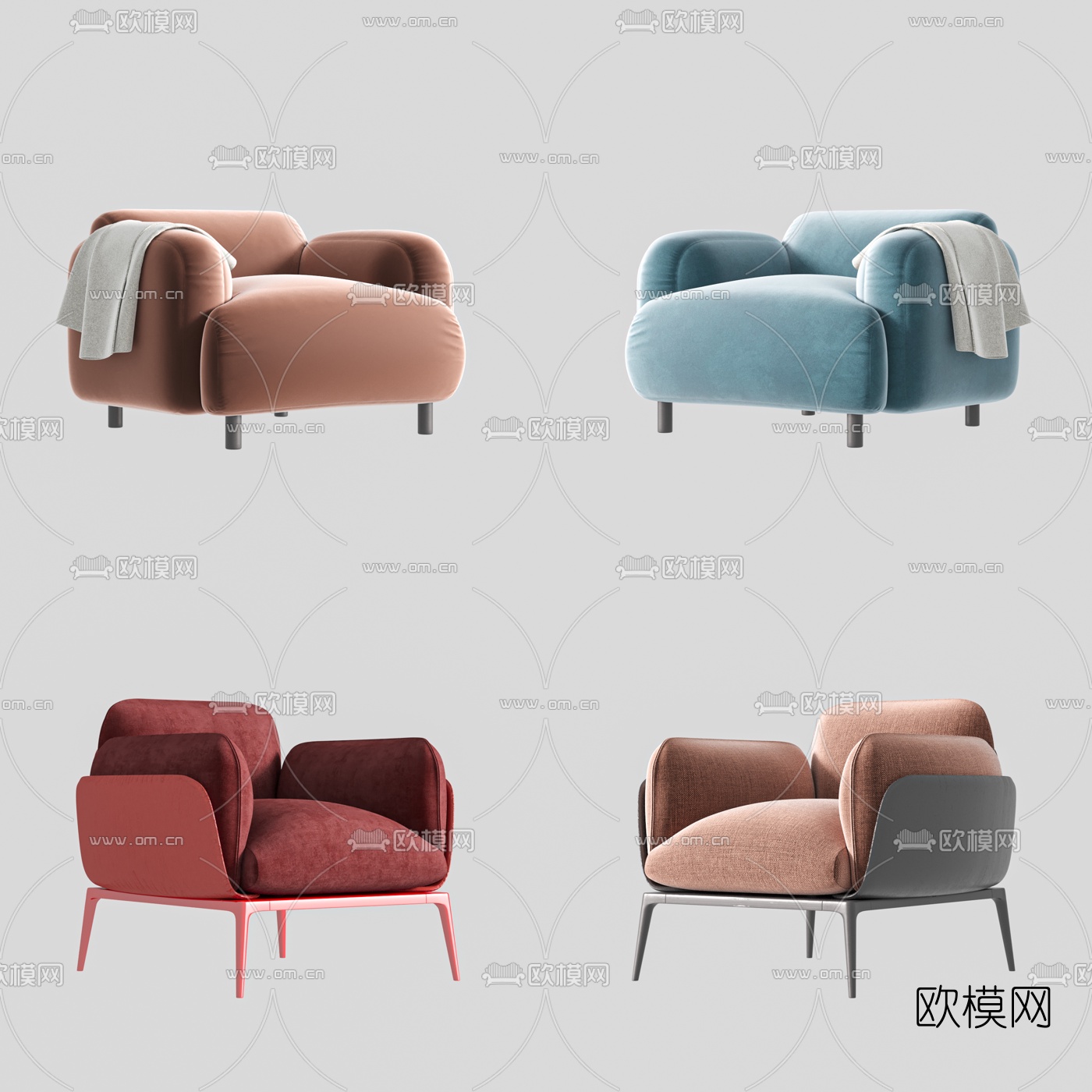 现代布艺单人沙发3d模型下载