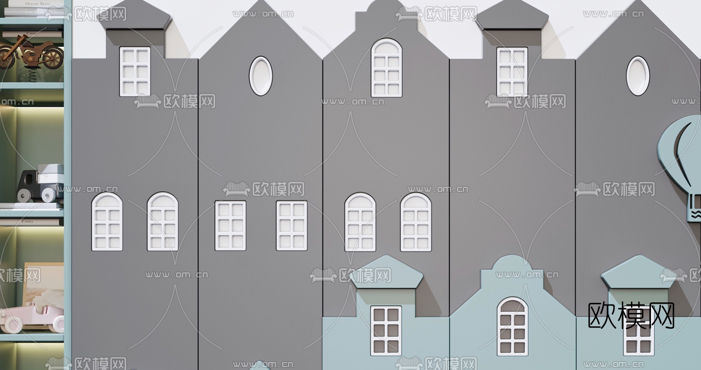 现代儿童衣柜书柜3d模型下载（渲染图4）