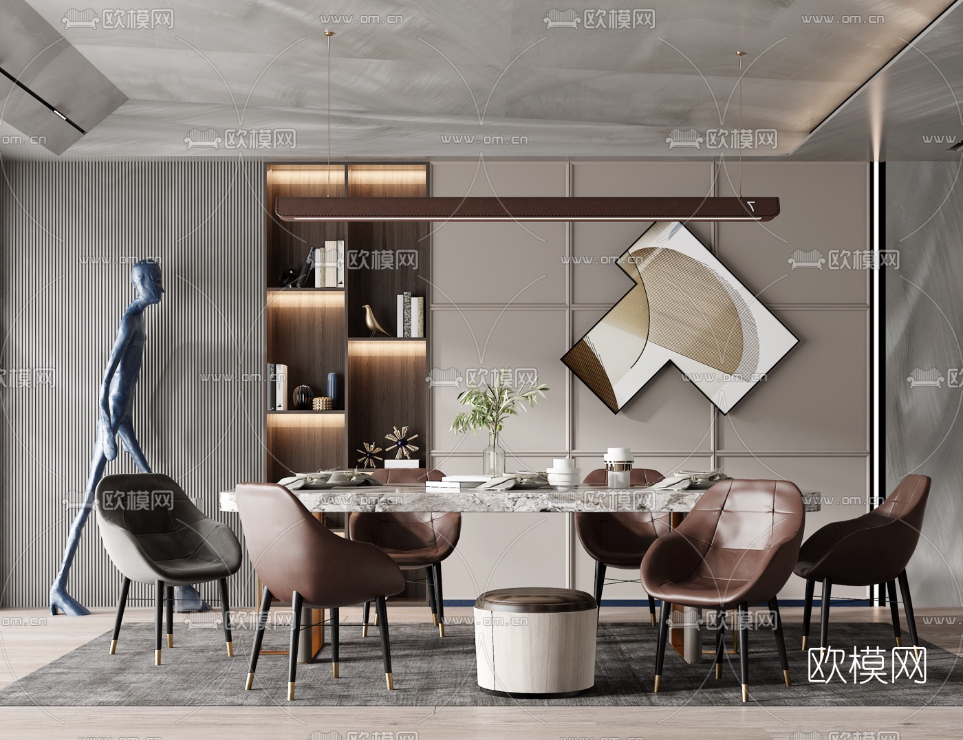 现代大理石餐桌椅3d模型下载
