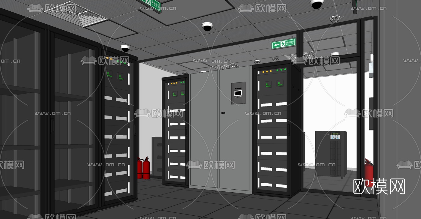现代服务器机房su模型下载（渲染图2）
