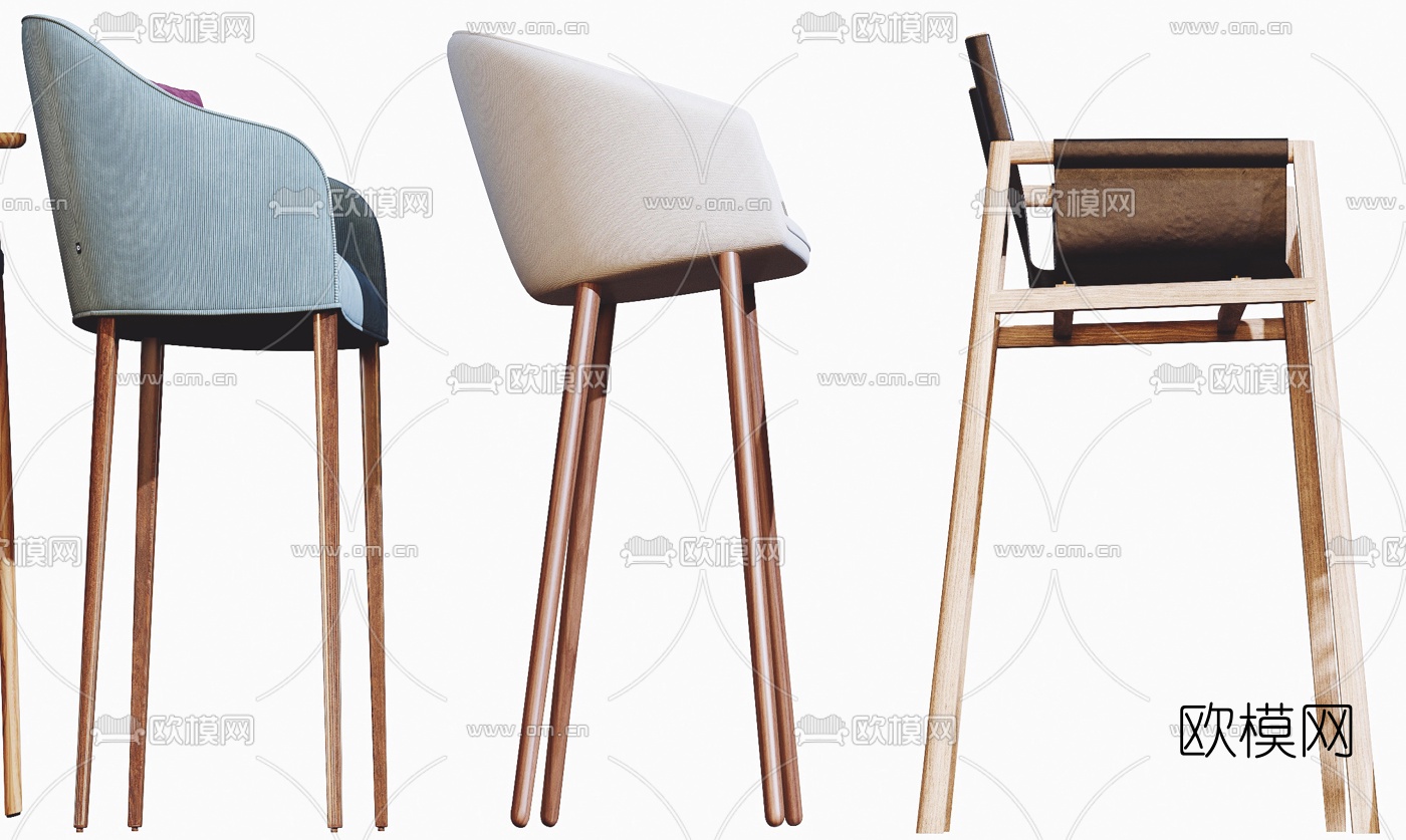 北欧布艺吧台椅3d模型下载（渲染图4）