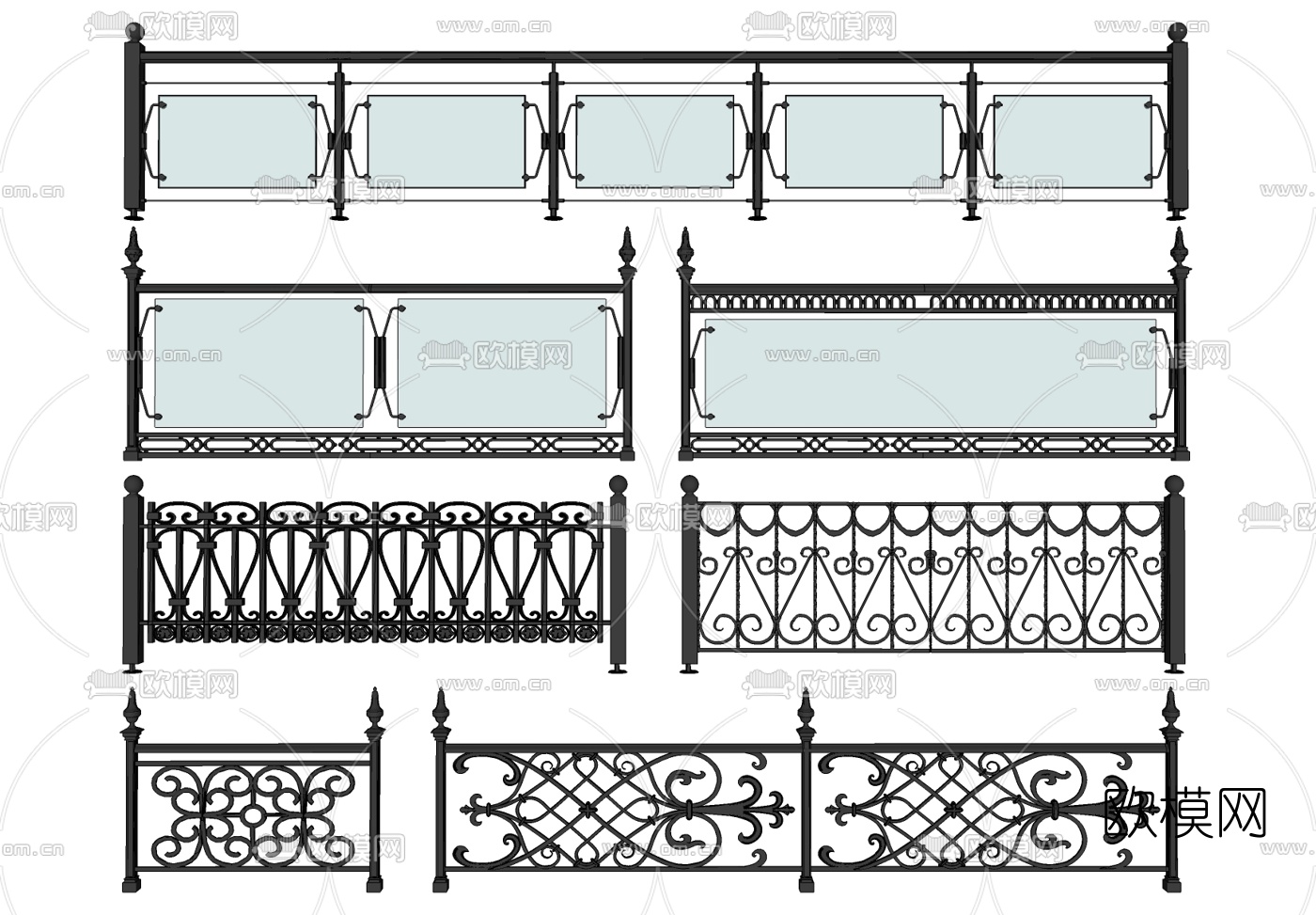 美式铁艺栏杆扶手su模型