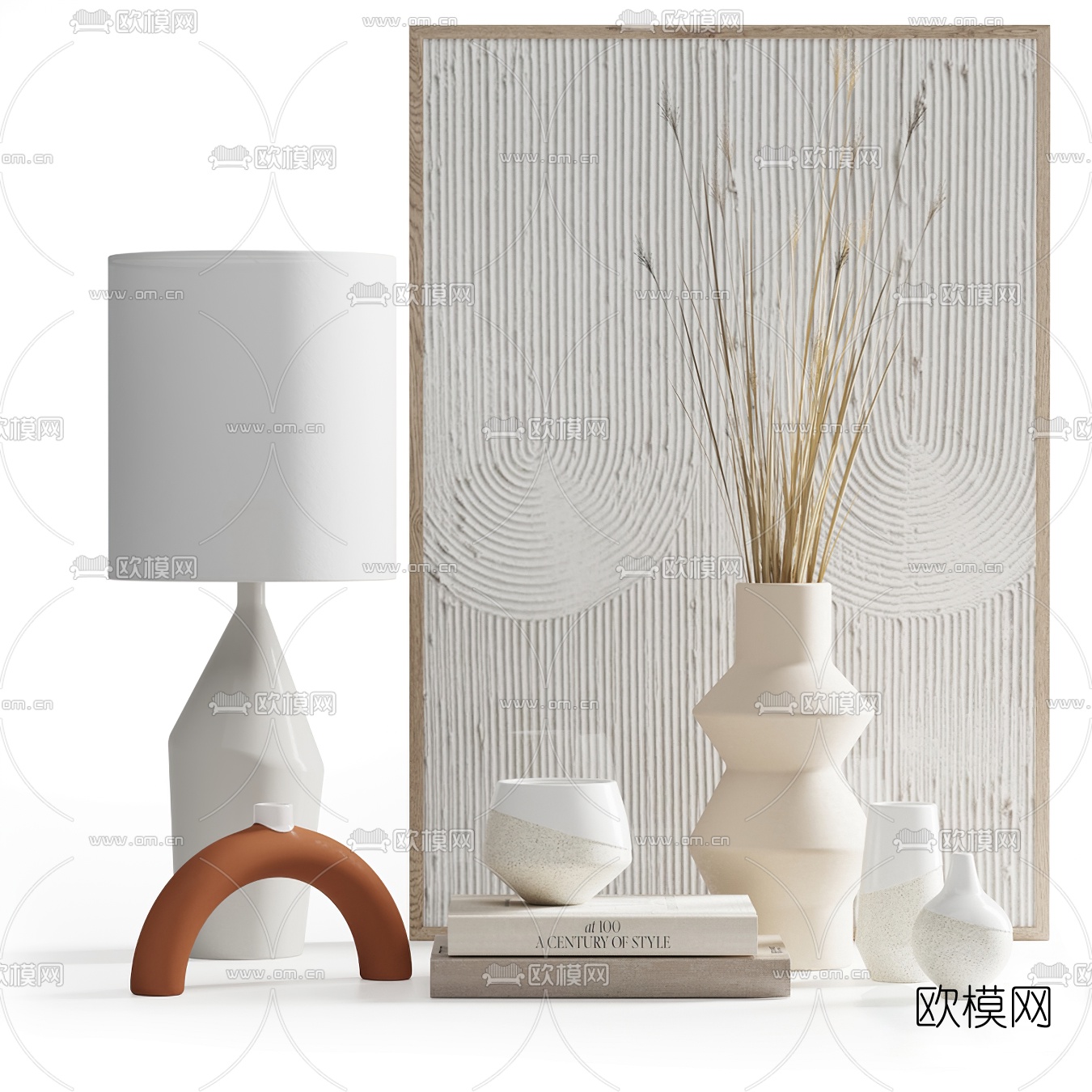 现代台灯花瓶书籍摆件3d模型下载（渲染图1）