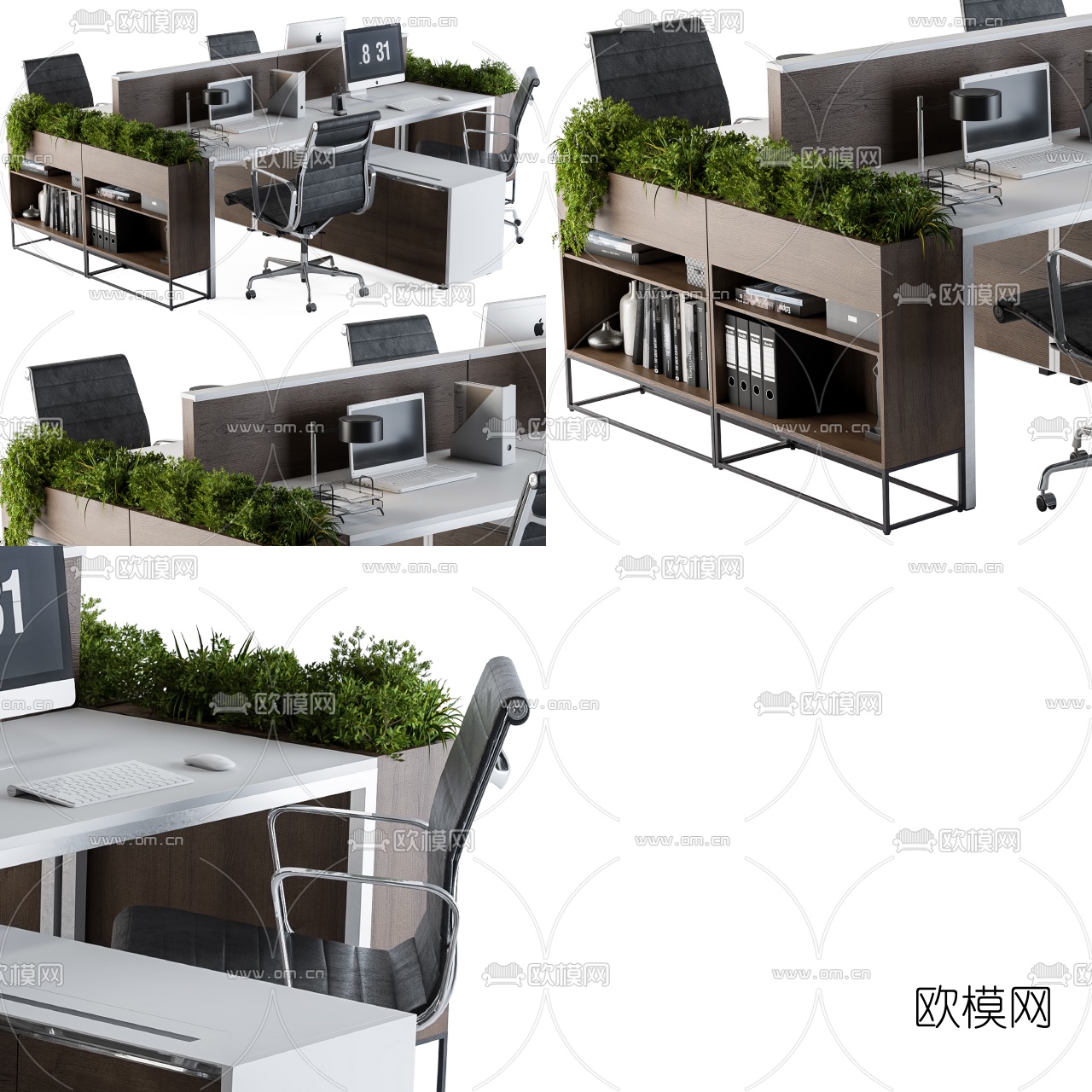 北欧原木办公桌卡位3d模型下载