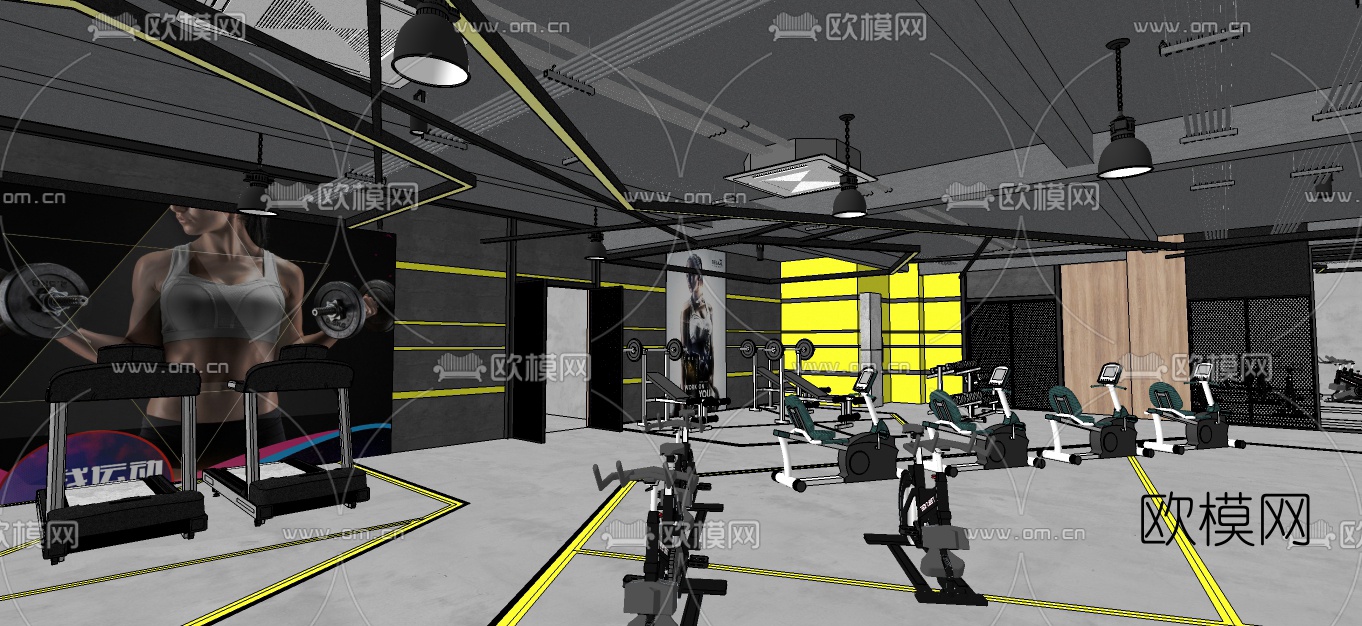 工业风健身房su模型下载（渲染图5）