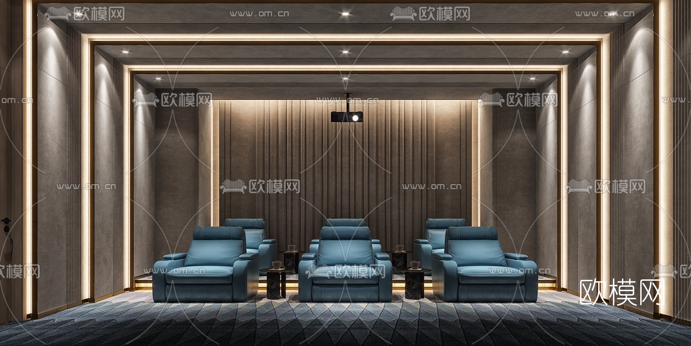 现代影音室视听室3d模型
