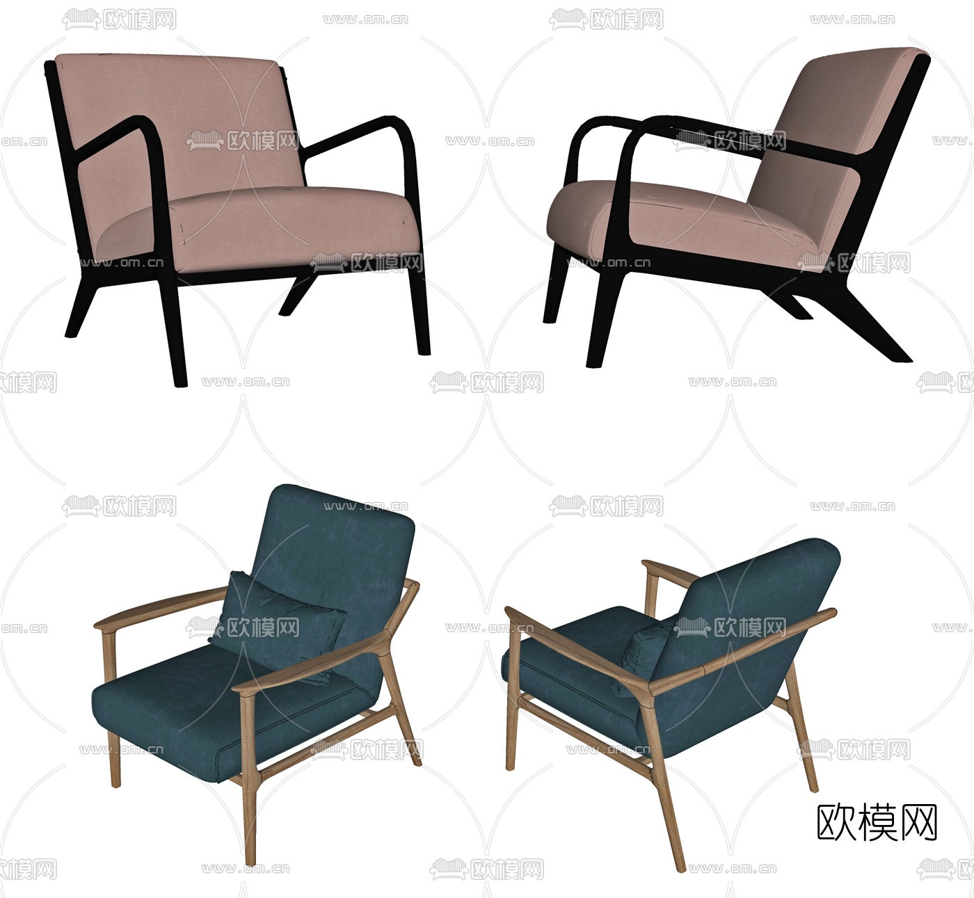 新中式布艺休闲椅su模型下载（渲染图4）
