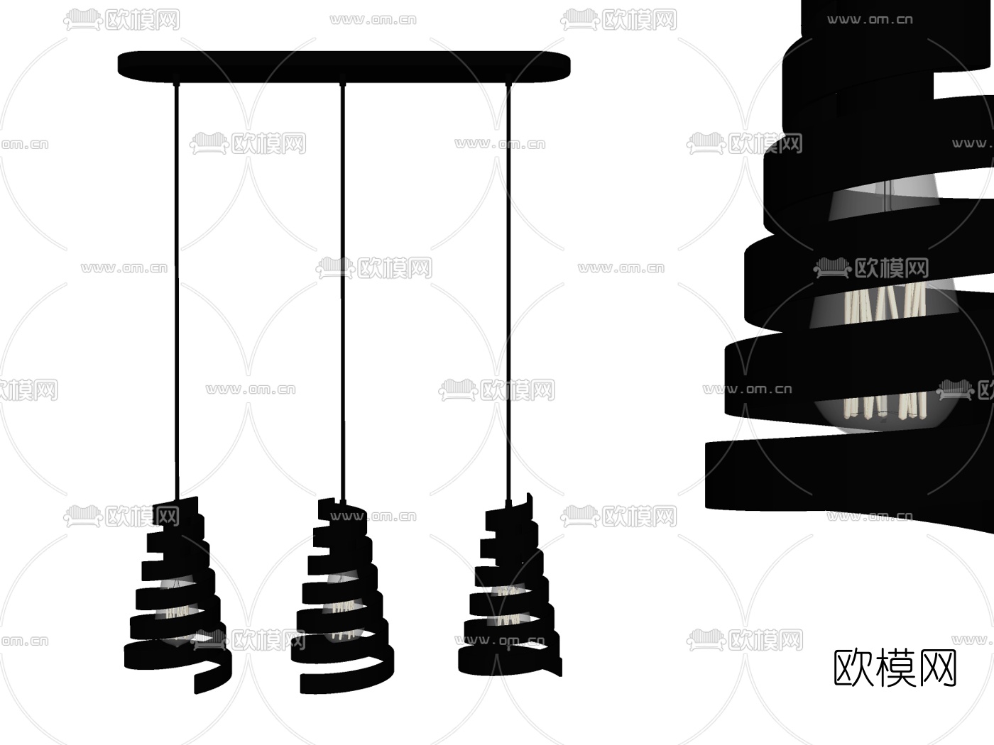 工业风铁艺吊灯su模型下载（渲染图2）