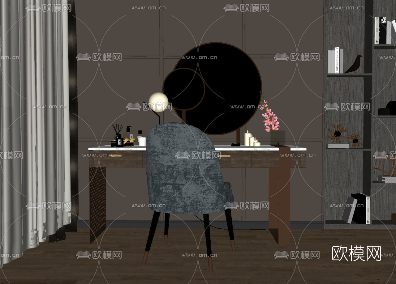 现代轻奢梳妆台su模型下载（渲染图2）