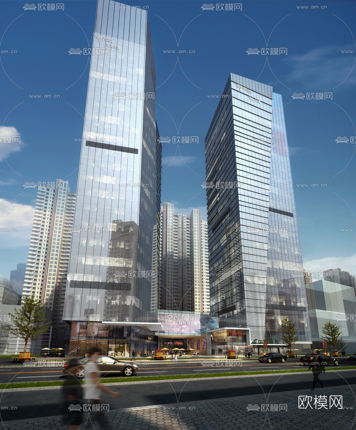 现代层办公楼建筑外观3d模型