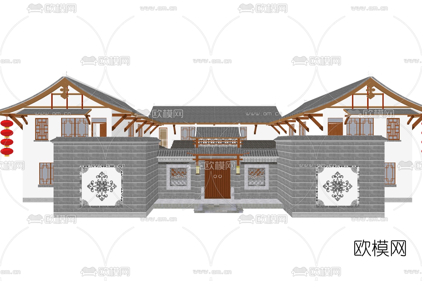 中式古建民房su模型下载