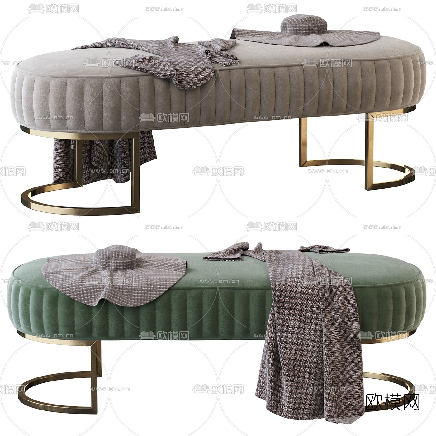 现代布艺床尾凳3d模型下载（渲染图1）