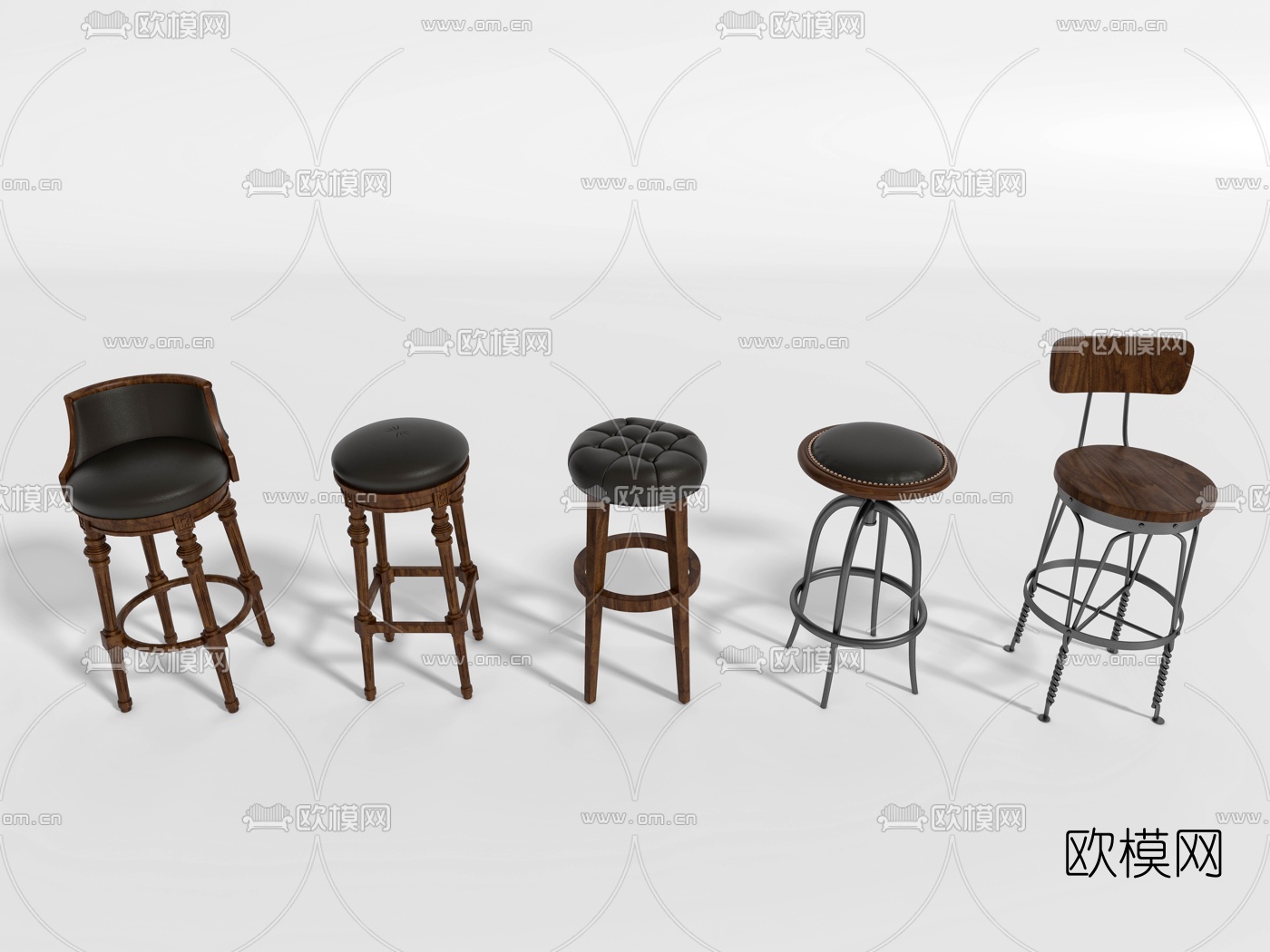 美式皮革吧台椅3d模型下载（渲染图3）