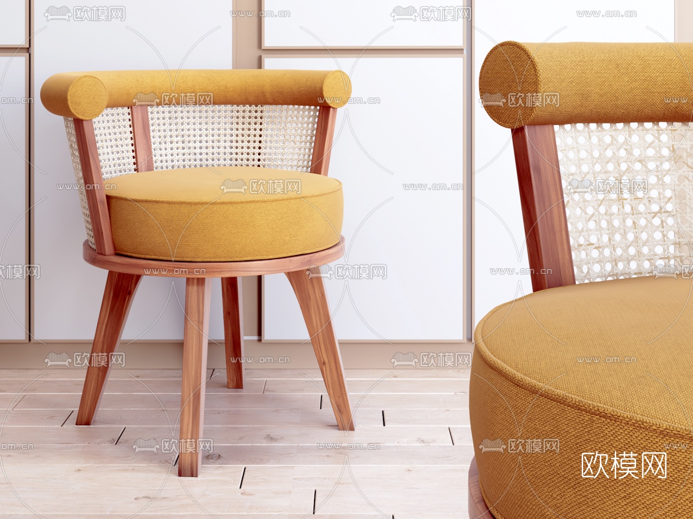 北欧布艺单椅su模型下载（渲染图1）