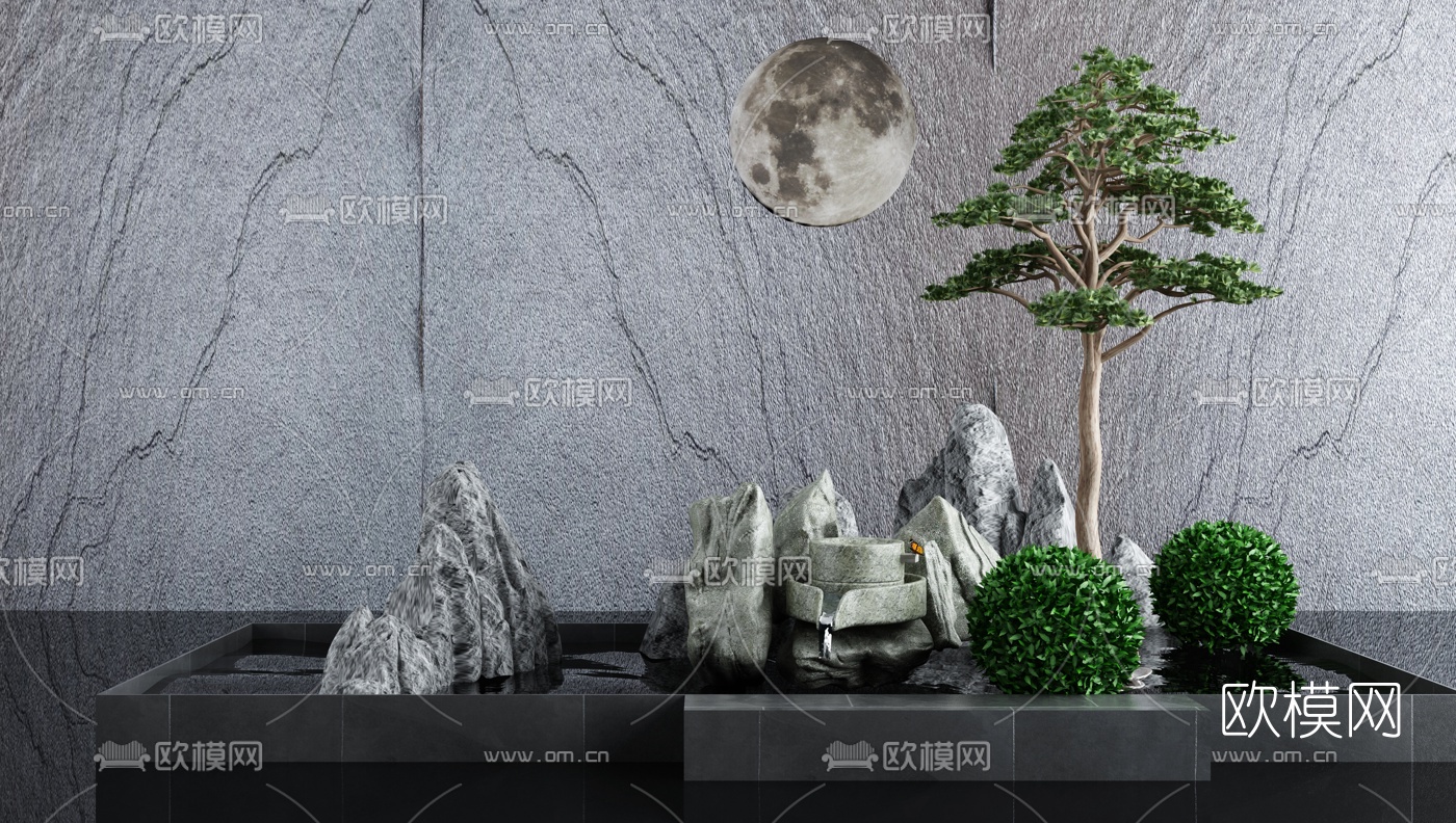 新中式庭院水景小品3d模型