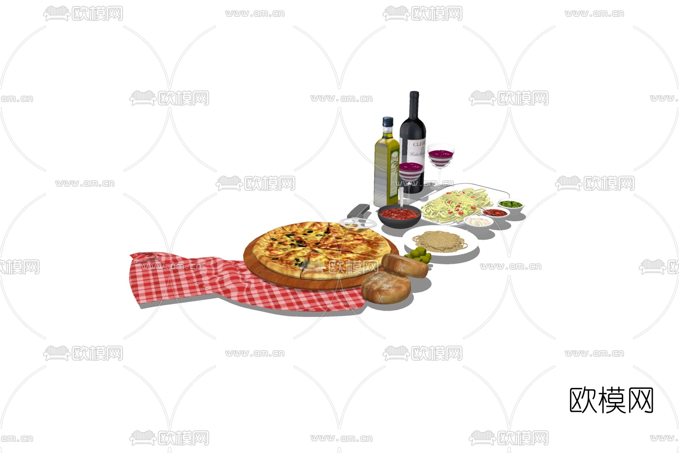 现代披萨食物su模型下载