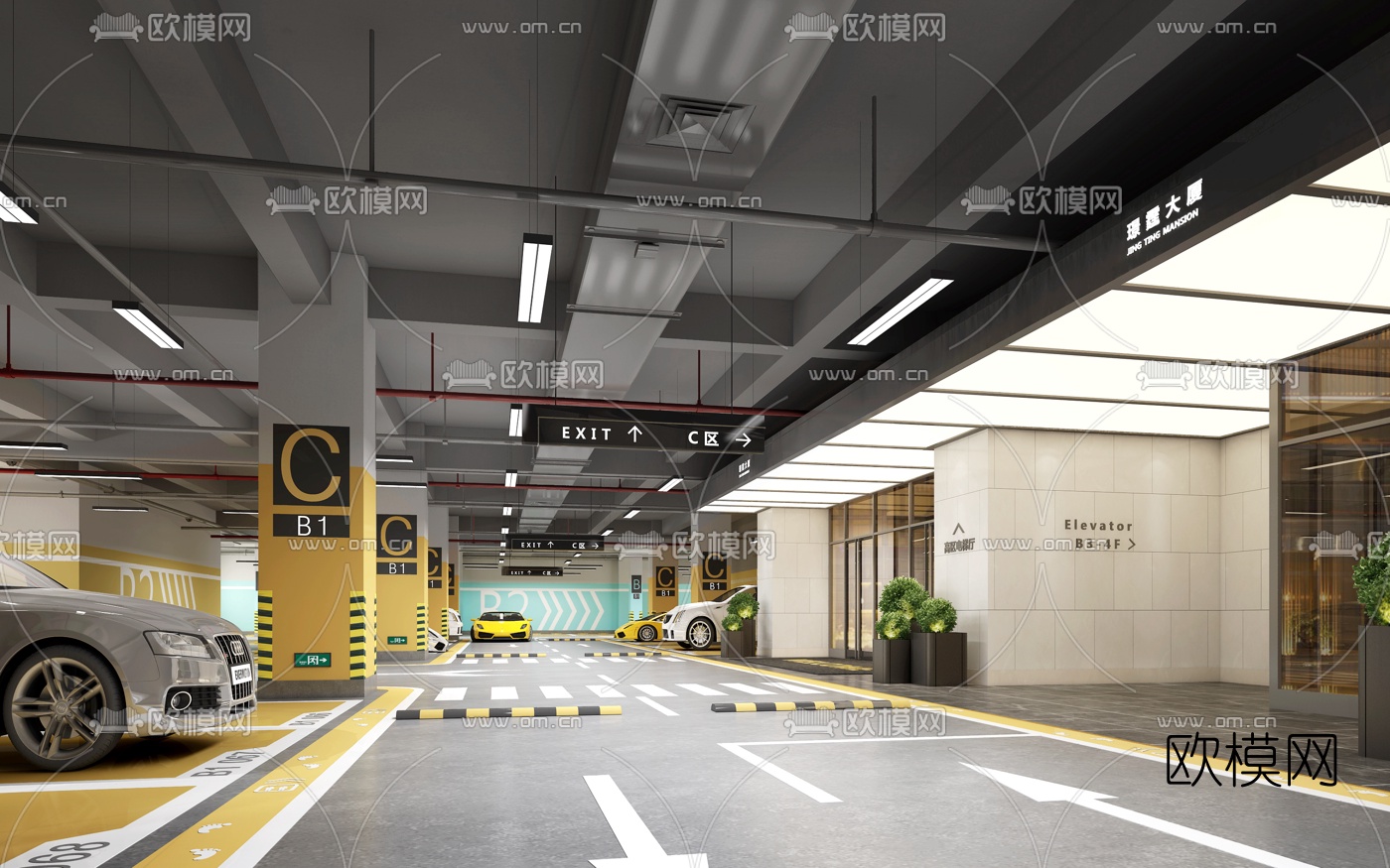 现代地下停车场3d模型