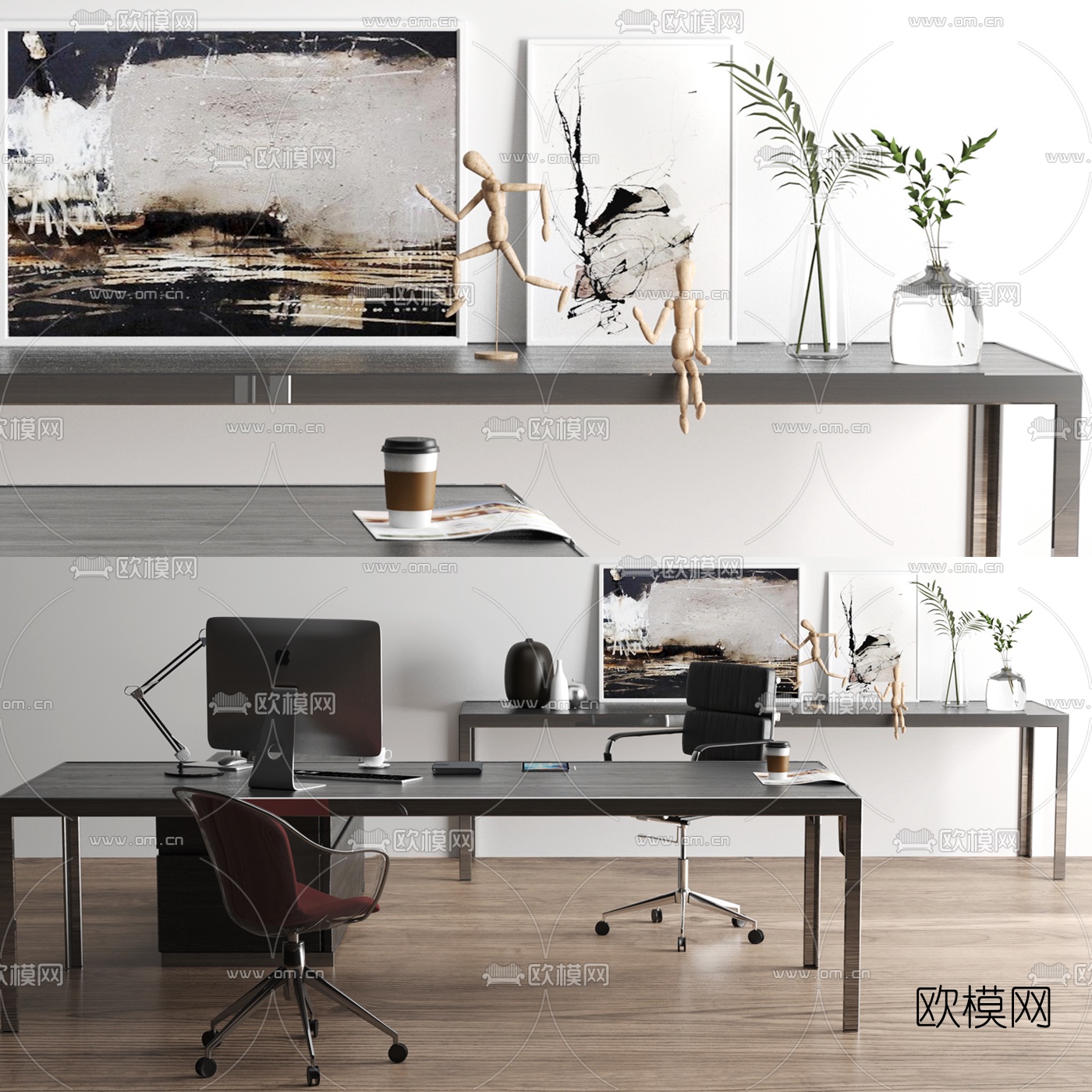 现代简约班台桌椅3d模型