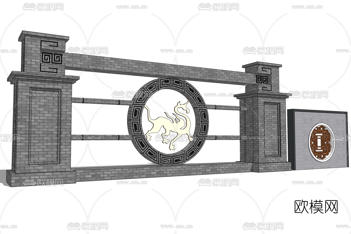 新中式景观墙免费su模型下载