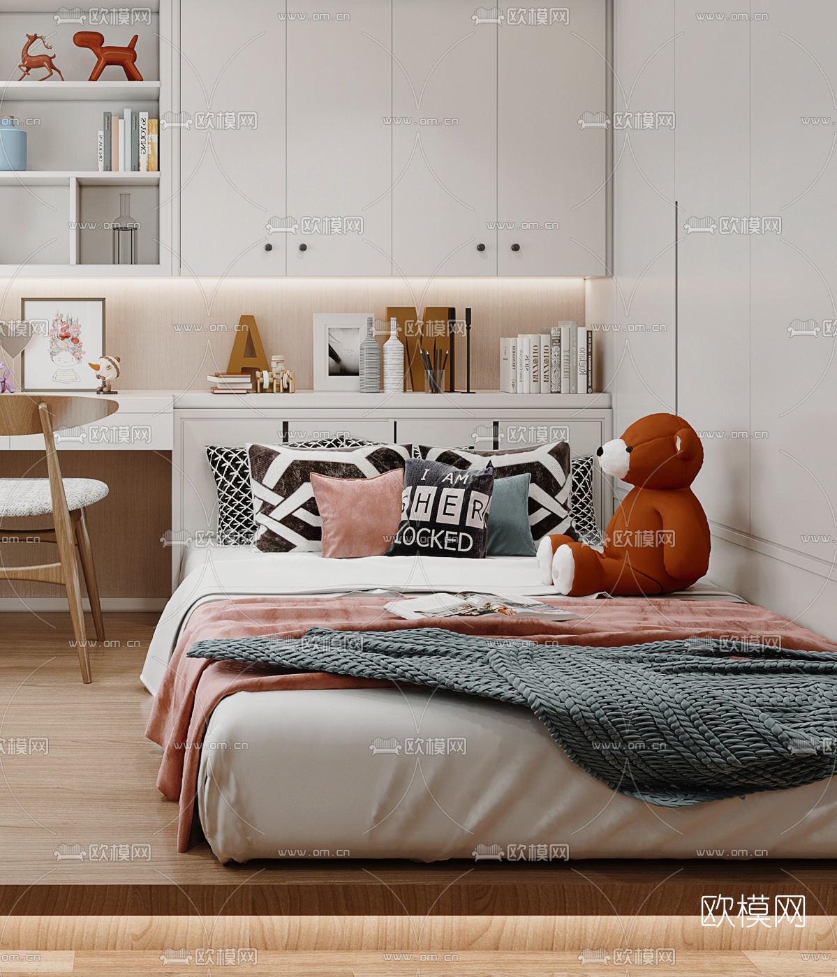 北欧女孩房卧室3d模型下载（渲染图3）