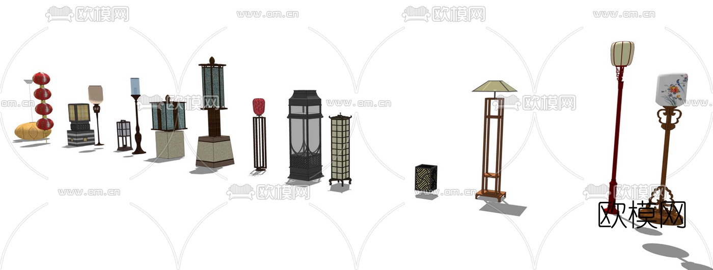 中式落地灯庭院灯su模型下载（渲染图2）