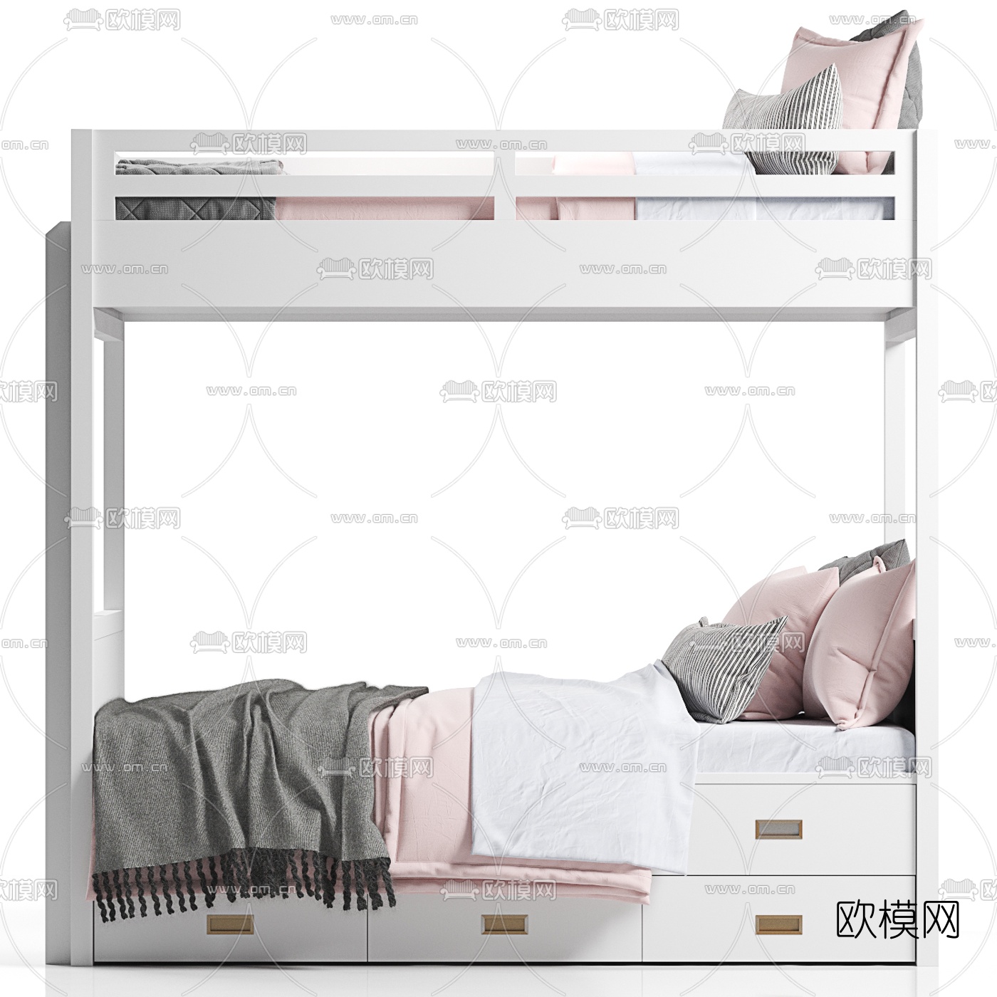 现代上下铺儿童床3d模型下载（渲染图2）