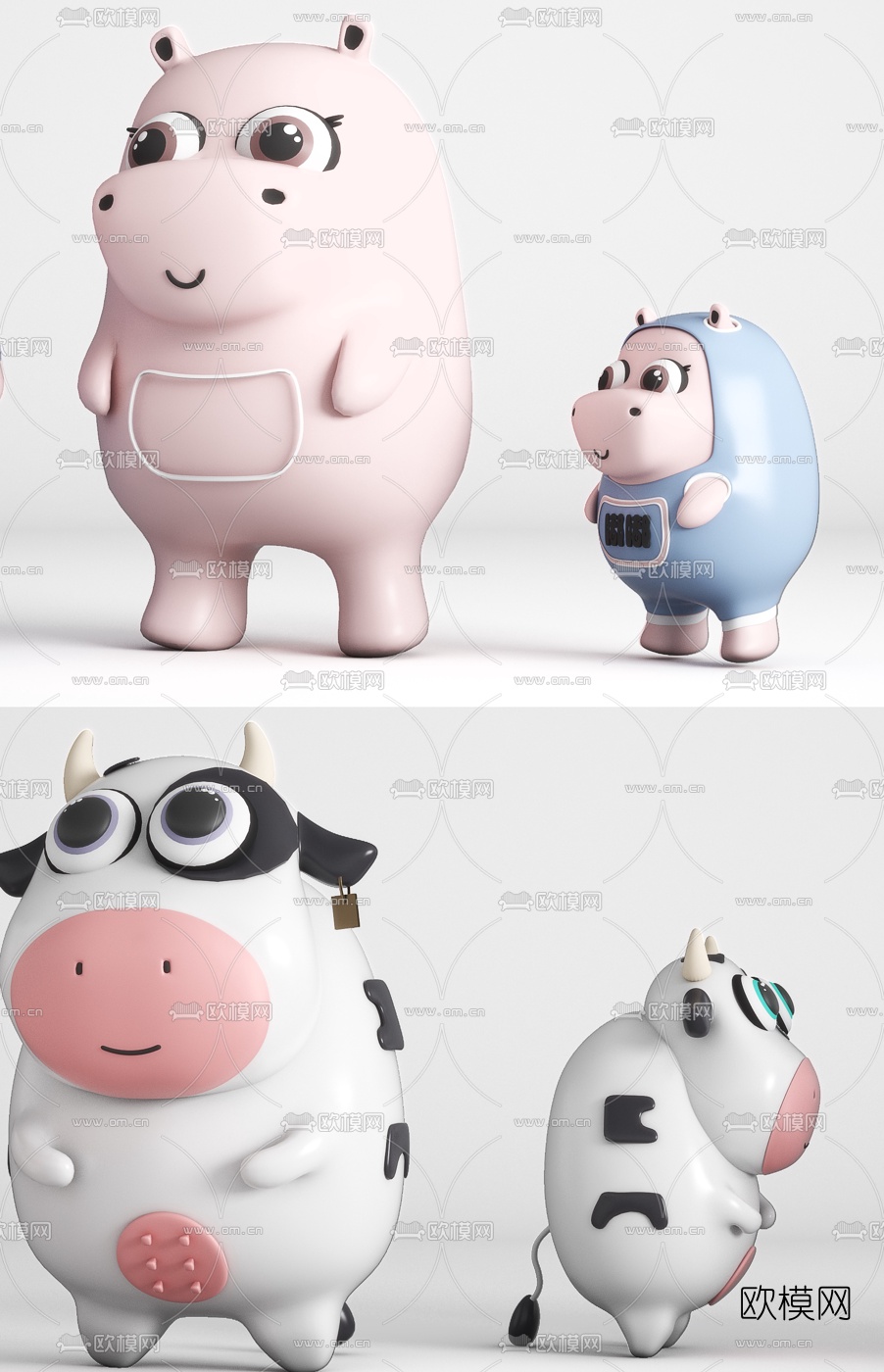 现代奶牛公仔玩具3d模型下载（渲染图4）