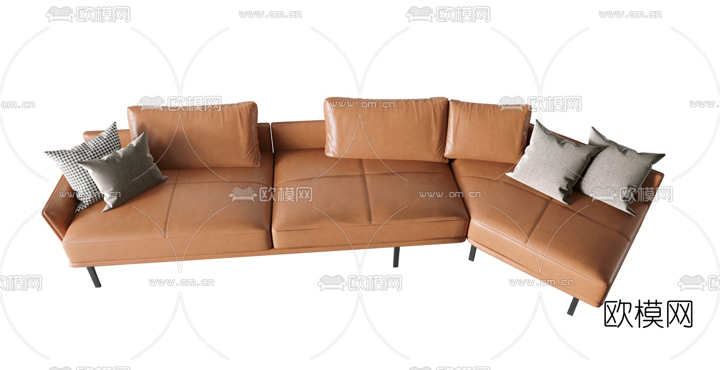 现代皮革多人沙发3d模型下载（渲染图3）