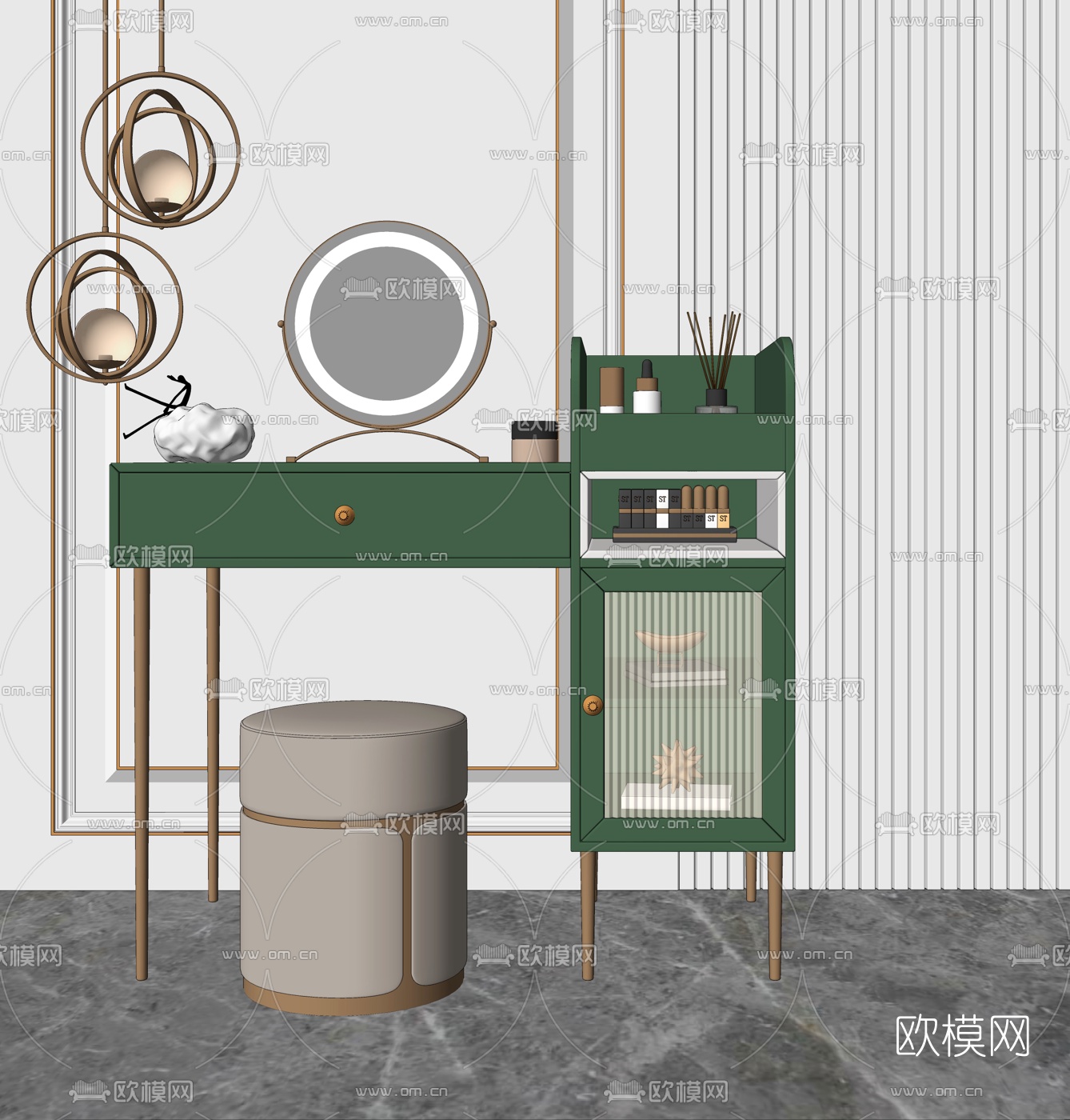 现代轻奢梳妆台su模型下载