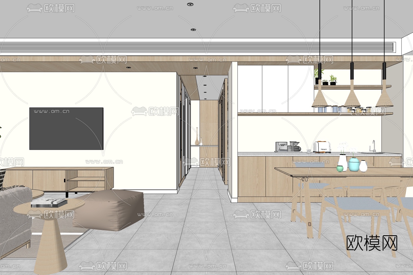 现代简约客厅免费su模型下载