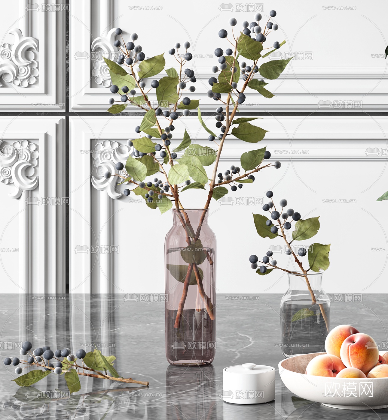 现代玻璃花瓶水生植物3d模型下载（渲染图2）