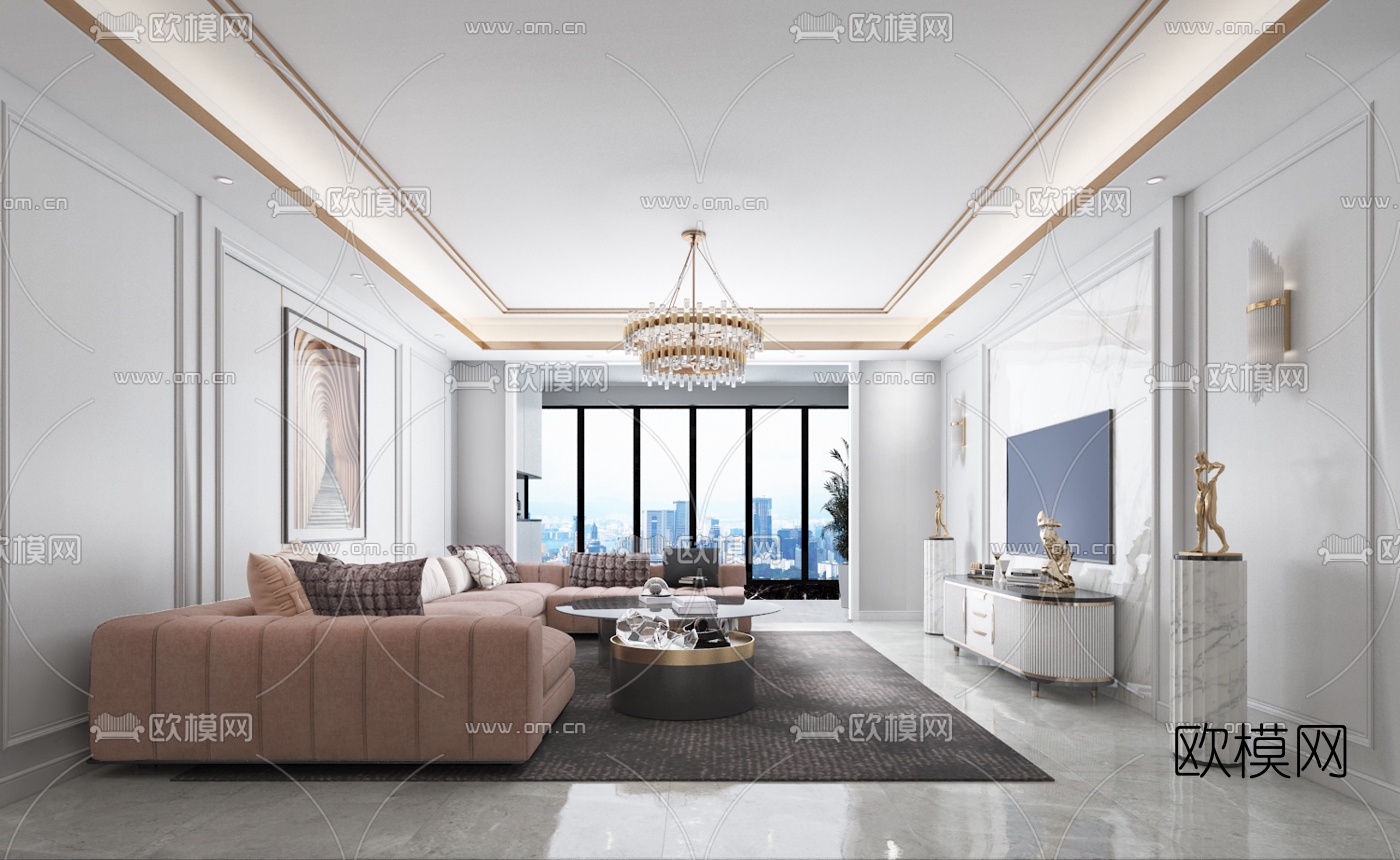 简欧客厅免费3d模型下载