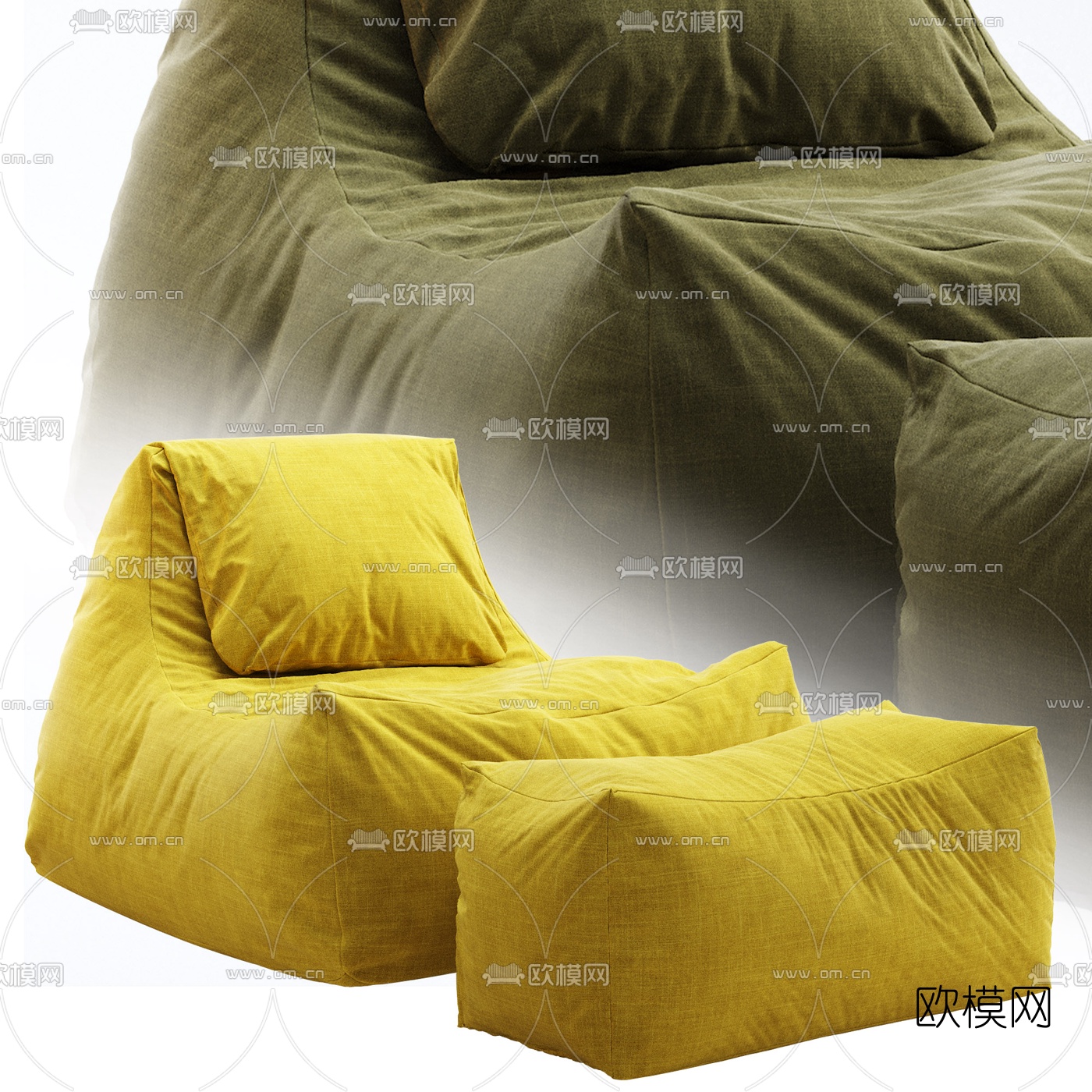 现代布艺懒人沙发3d模型下载（渲染图3）