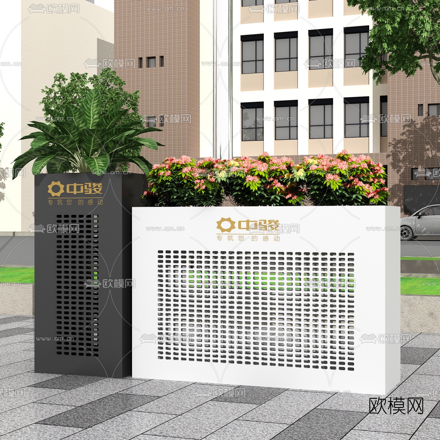 现代室外镂空花箱3d模型下载（渲染图3）