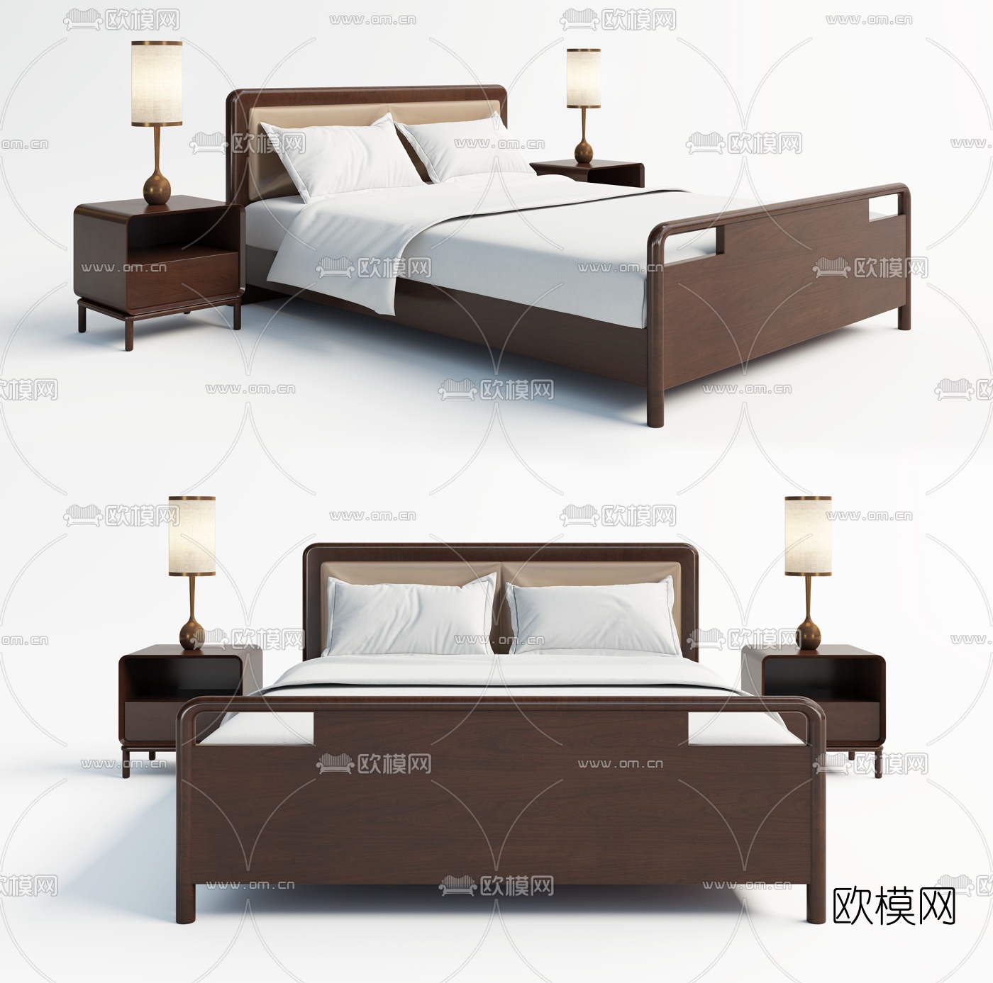 新中式布艺双人床3d模型