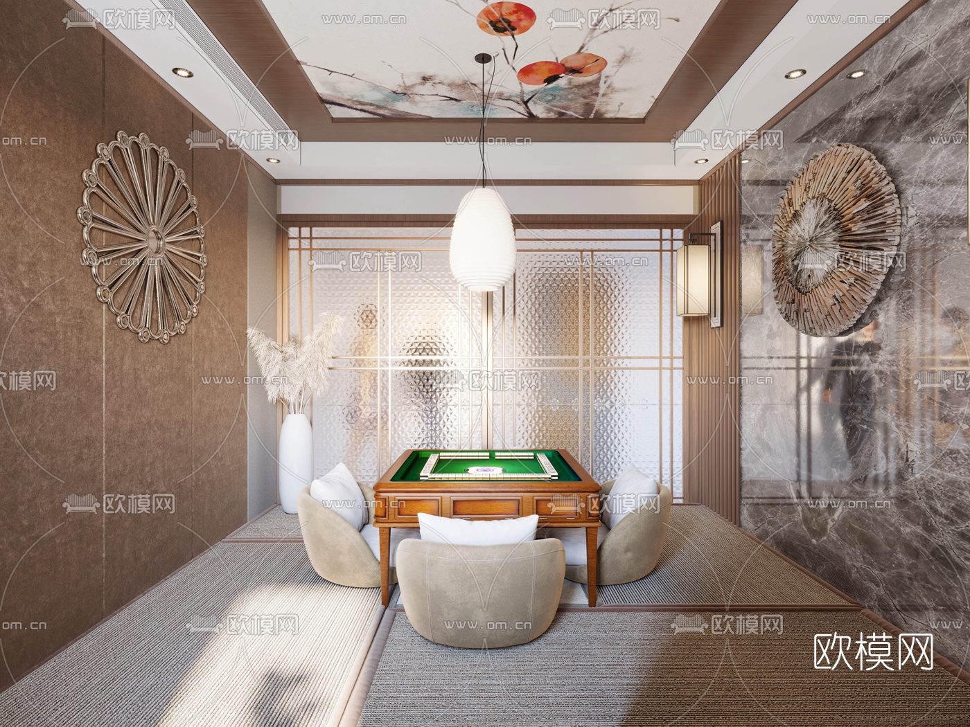 日式榻榻米麻将室棋牌室3d模型下载（渲染图2）
