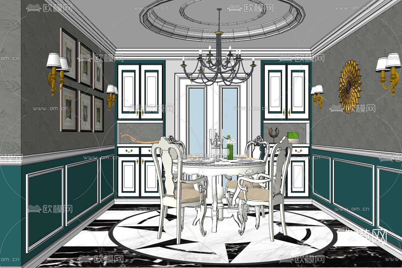 欧式餐厅su模型下载