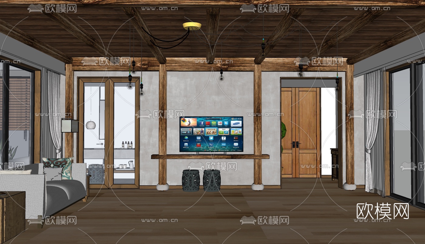 自然风民宿酒店套房su模型下载（渲染图2）