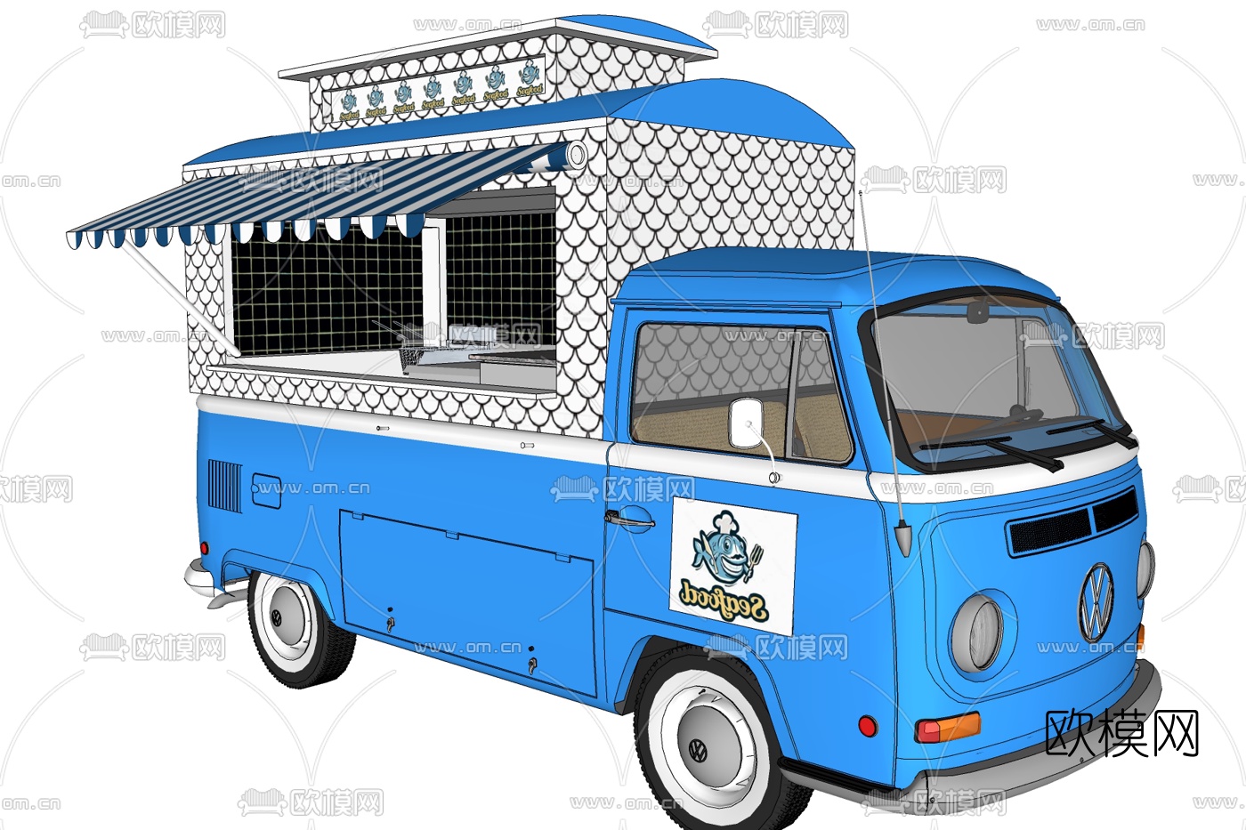 现代快餐餐车免费su模型下载