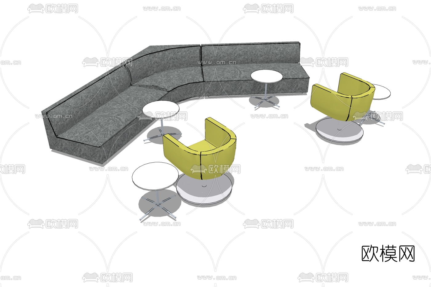 现代布艺多人沙发免费su模型下载