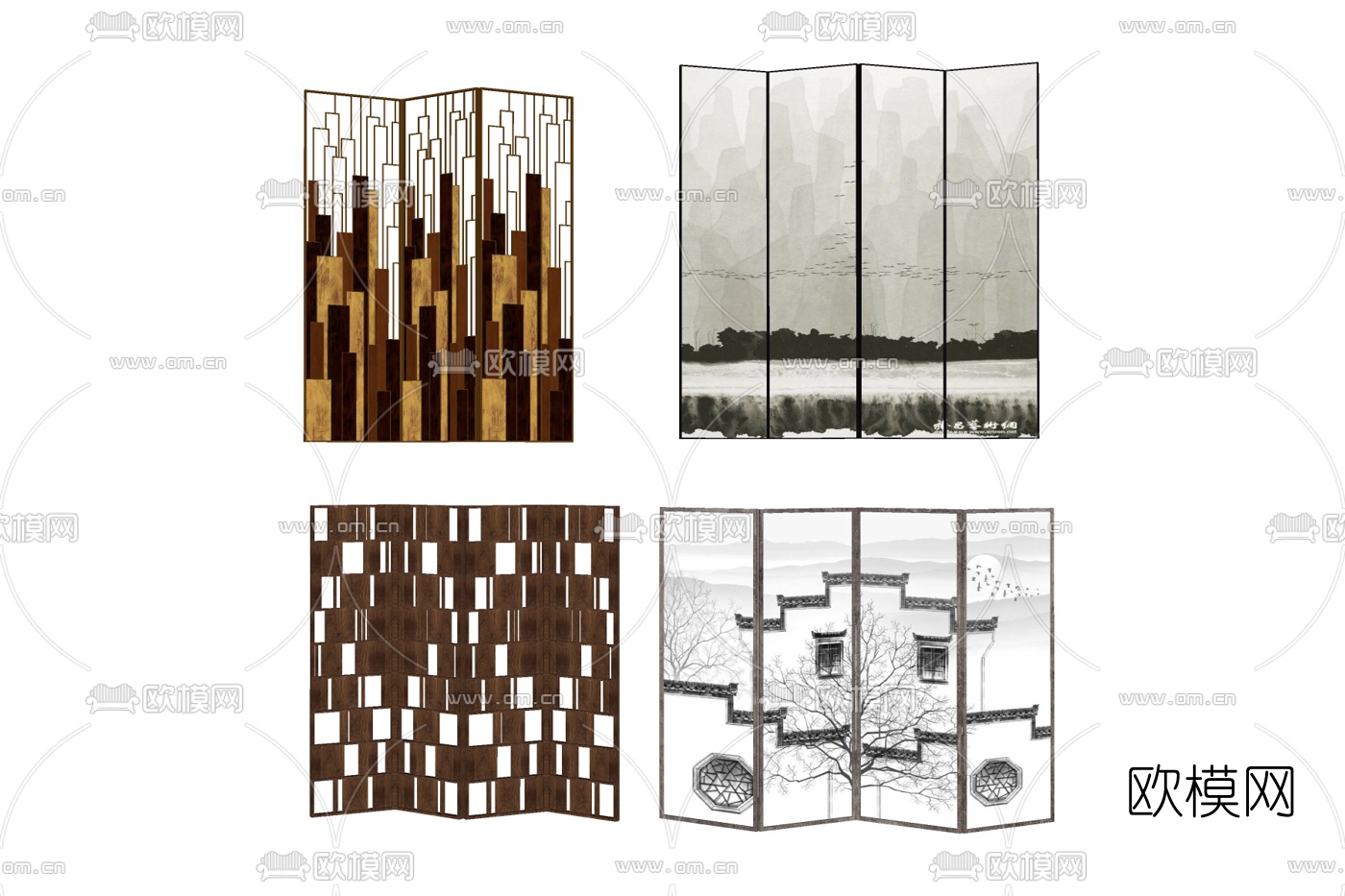 新中式屏风隔断su模型下载
