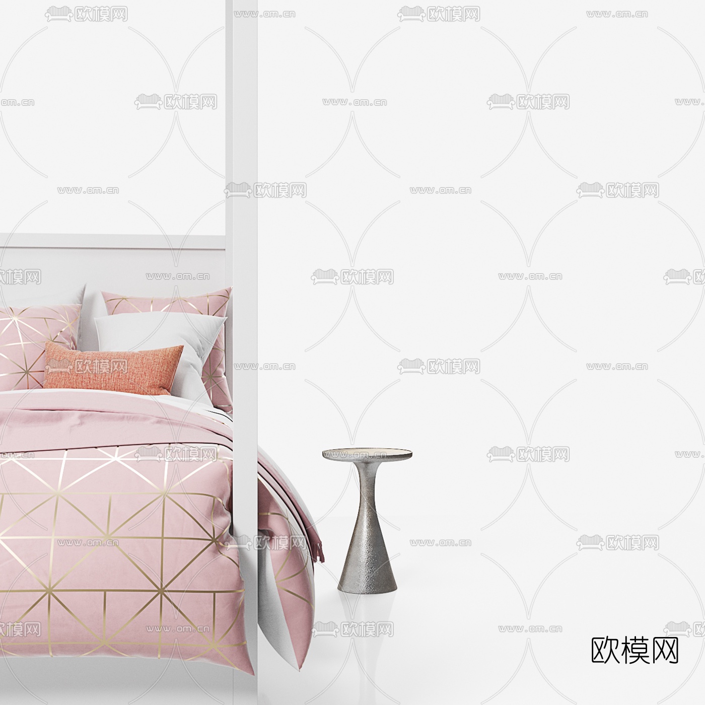 现代布艺单人床3d模型下载（渲染图3）