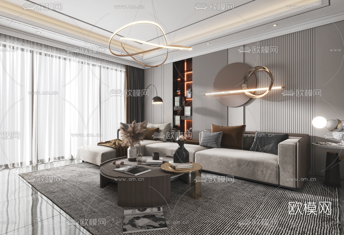 现代轻奢客厅3d模型下载（渲染图2）