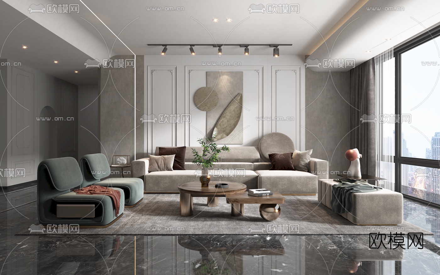 现代绒布沙发组合3d模型下载