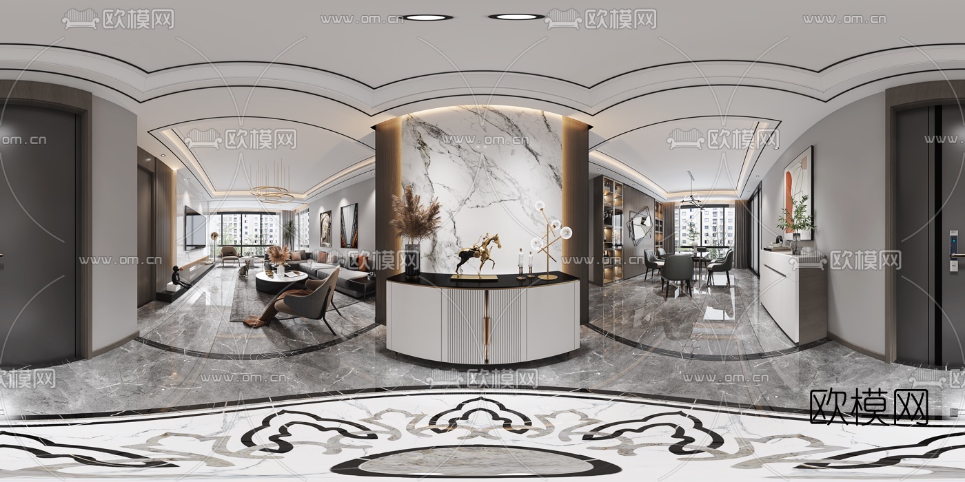 现代轻奢客餐厅vr全景3d模型